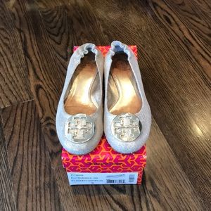 Tory Burch Reva Vintage Metallic Leather Flat